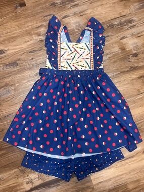 EEUC Girls Smocked Sweets Color Me Confident Dress Blue with Shorts Size 12
